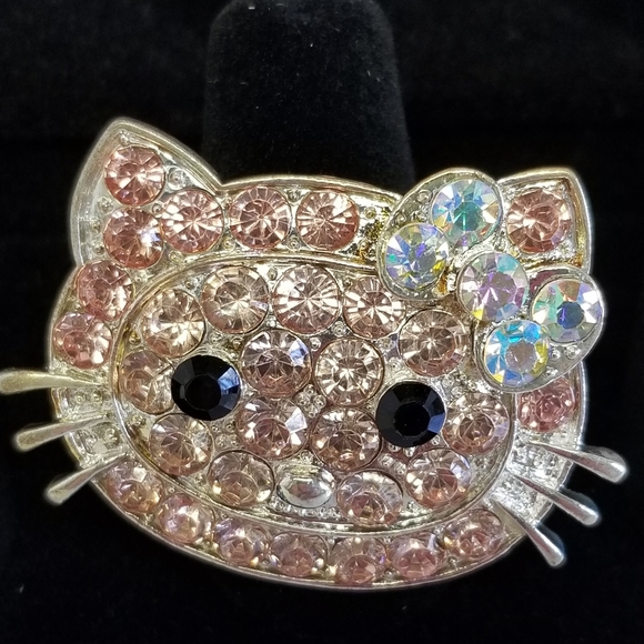 Hello Kitty Adjustable Rhinestone Logo Ring Pink and Silver New - Picture 4 of 6